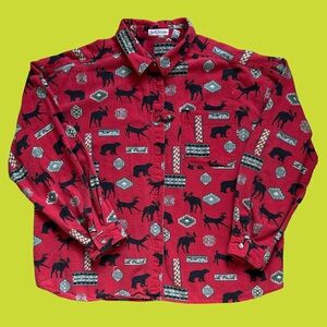 Vintage 90s David Brooks Long Sleeve Button Down AOP Moose Bear Nature 
Medium